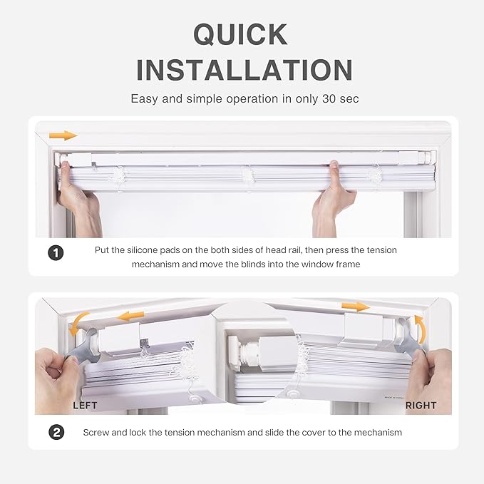 Khwaish Enterprise Drill-Free Cordless Cellular Honeycomb Blinds White